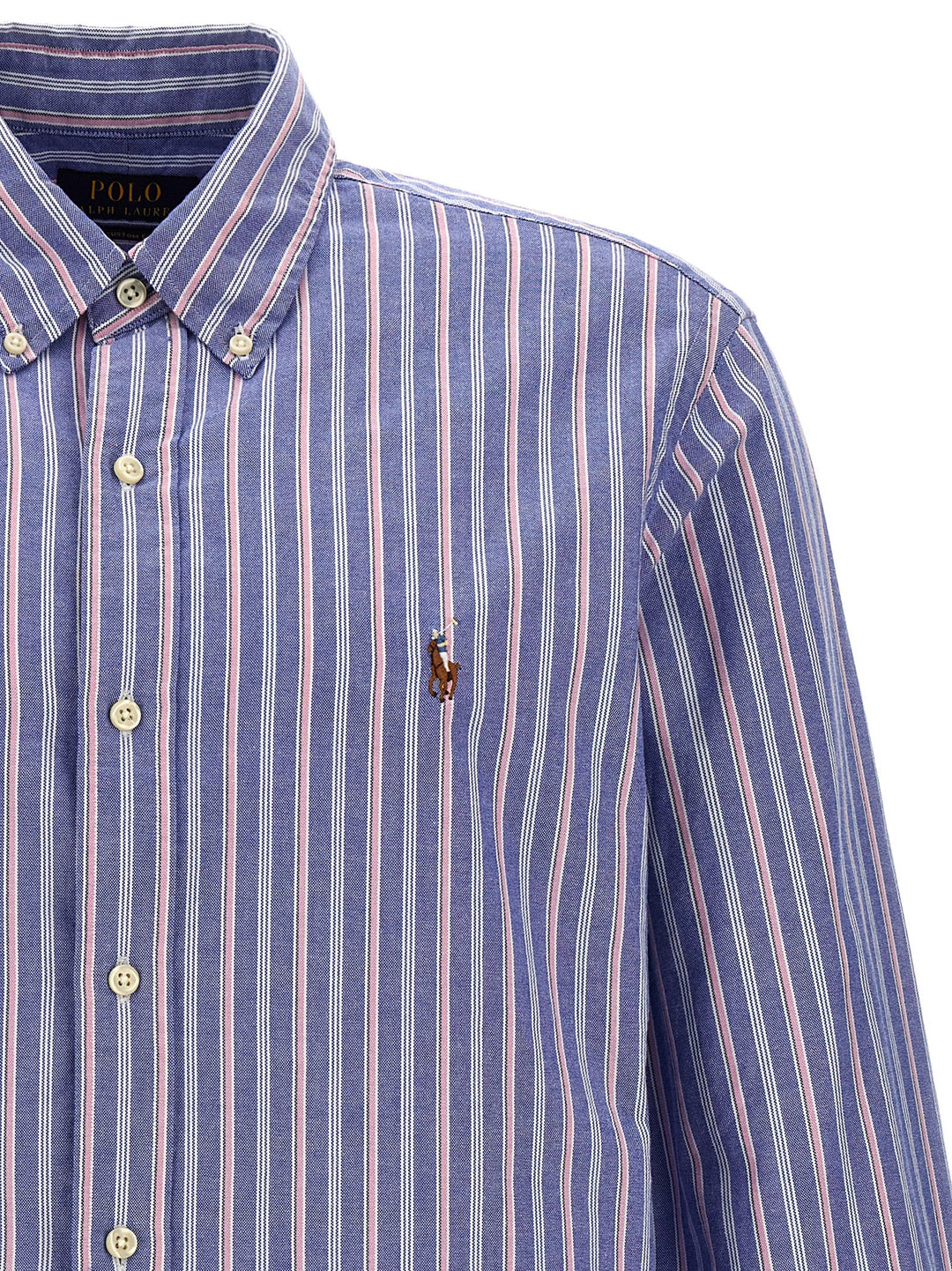 Logo Embroidery Striped Shirt Shirt, Blouse Light Blue