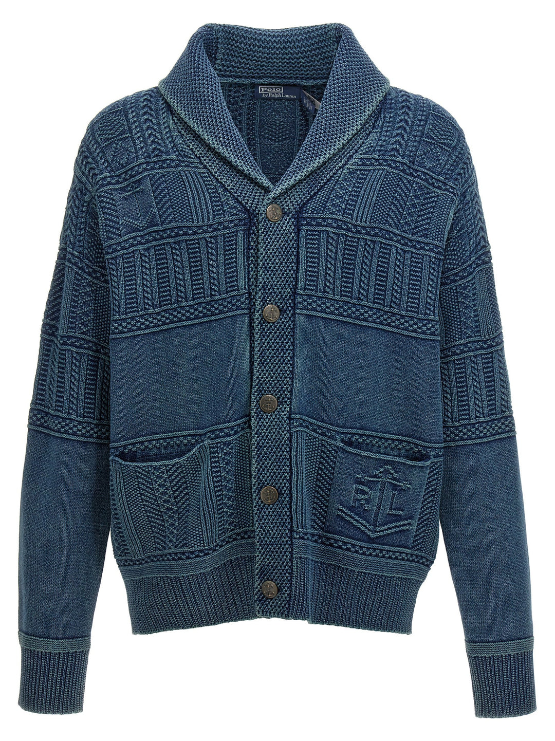 Logo Intarsia Cardigan Sweater, Cardigans Blue