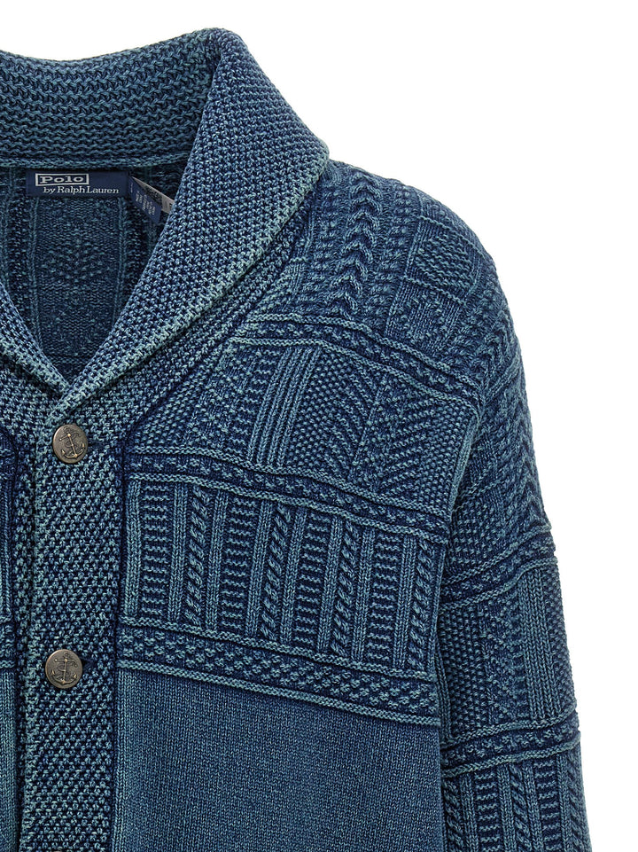 Logo Intarsia Cardigan Sweater, Cardigans Blue