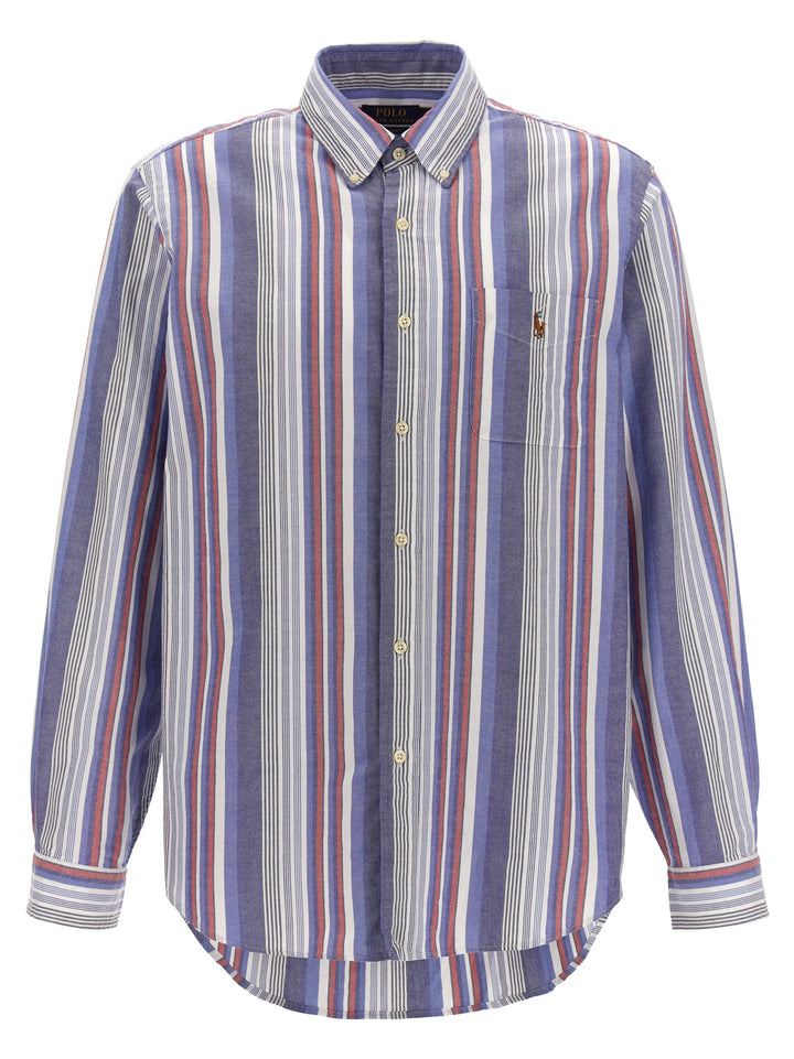 Logo Embroidery Striped Shirt Shirt, Blouse Multicolor