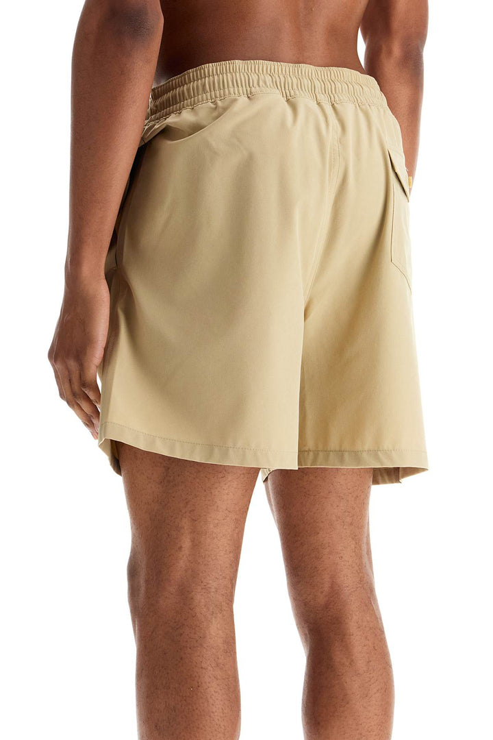 Beige Solid Color Mid Trunk Swim Trunks In Recycled Polyester With Pocket