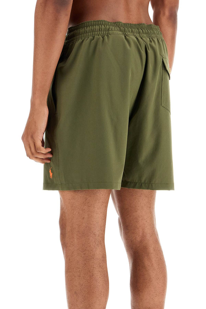 Olive Green Swim Trunks In Recycled Polyester With Embroidered Logo