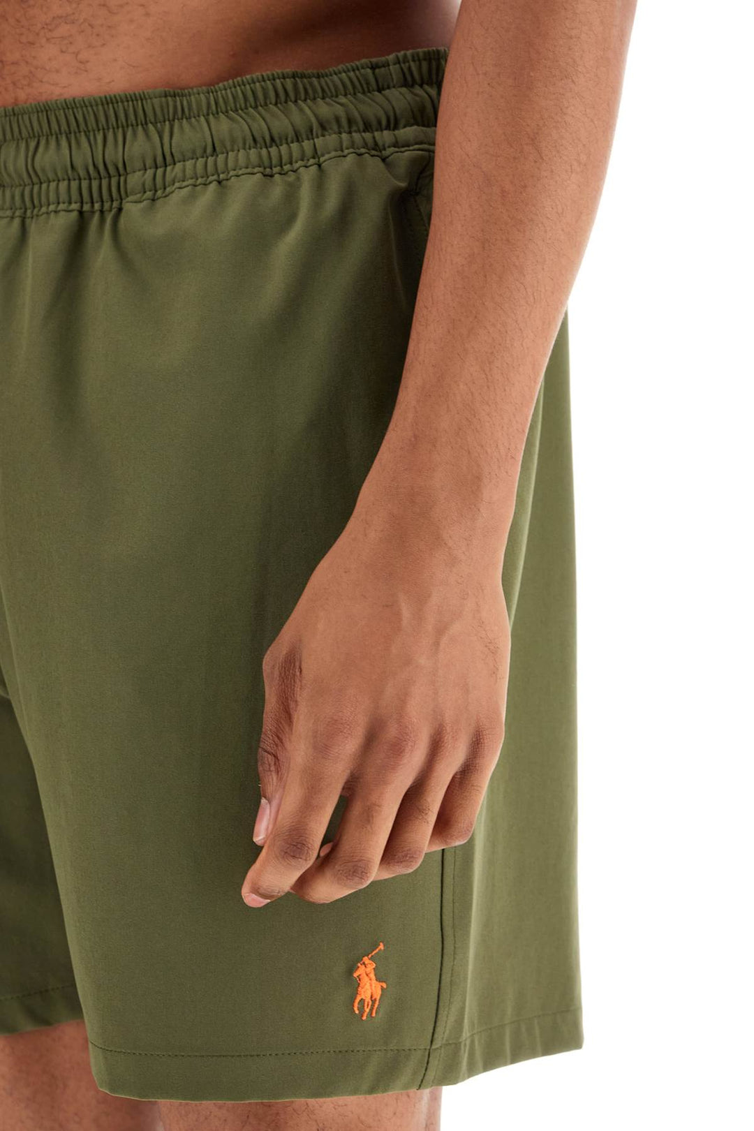 Olive Green Swim Trunks In Recycled Polyester With Embroidered Logo