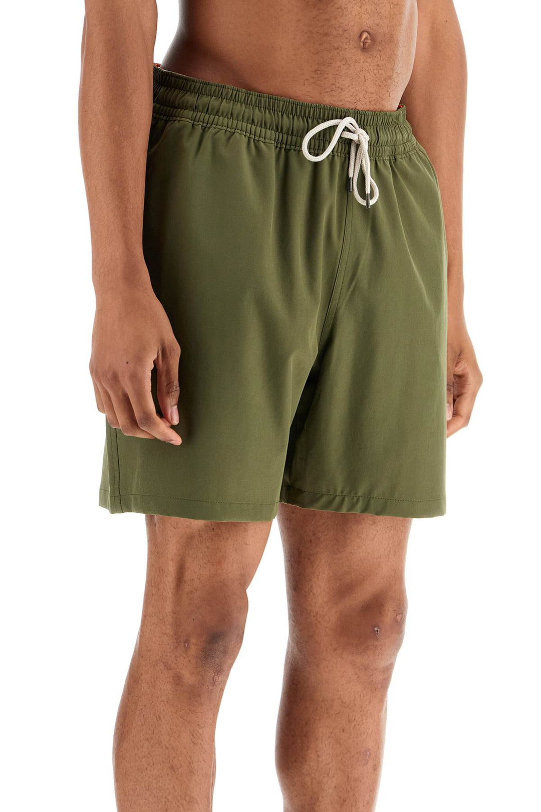 Olive Green Swim Trunks In Recycled Polyester With Embroidered Logo