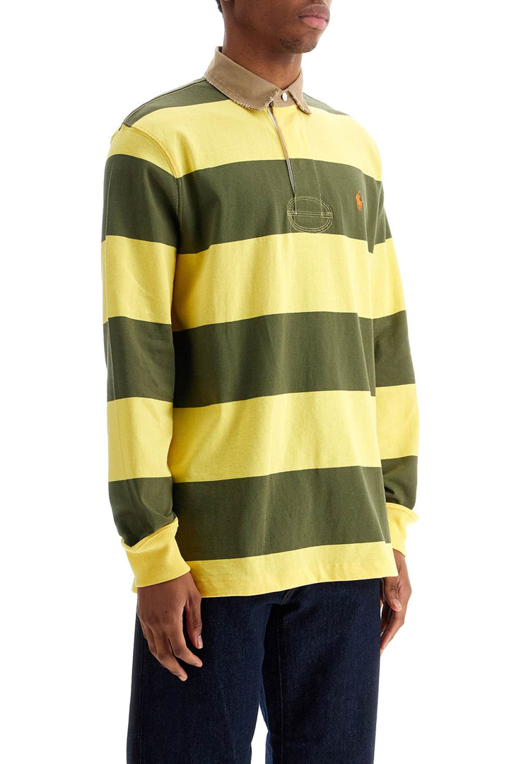 Olive Green And Yellow Striped Cotton Polo