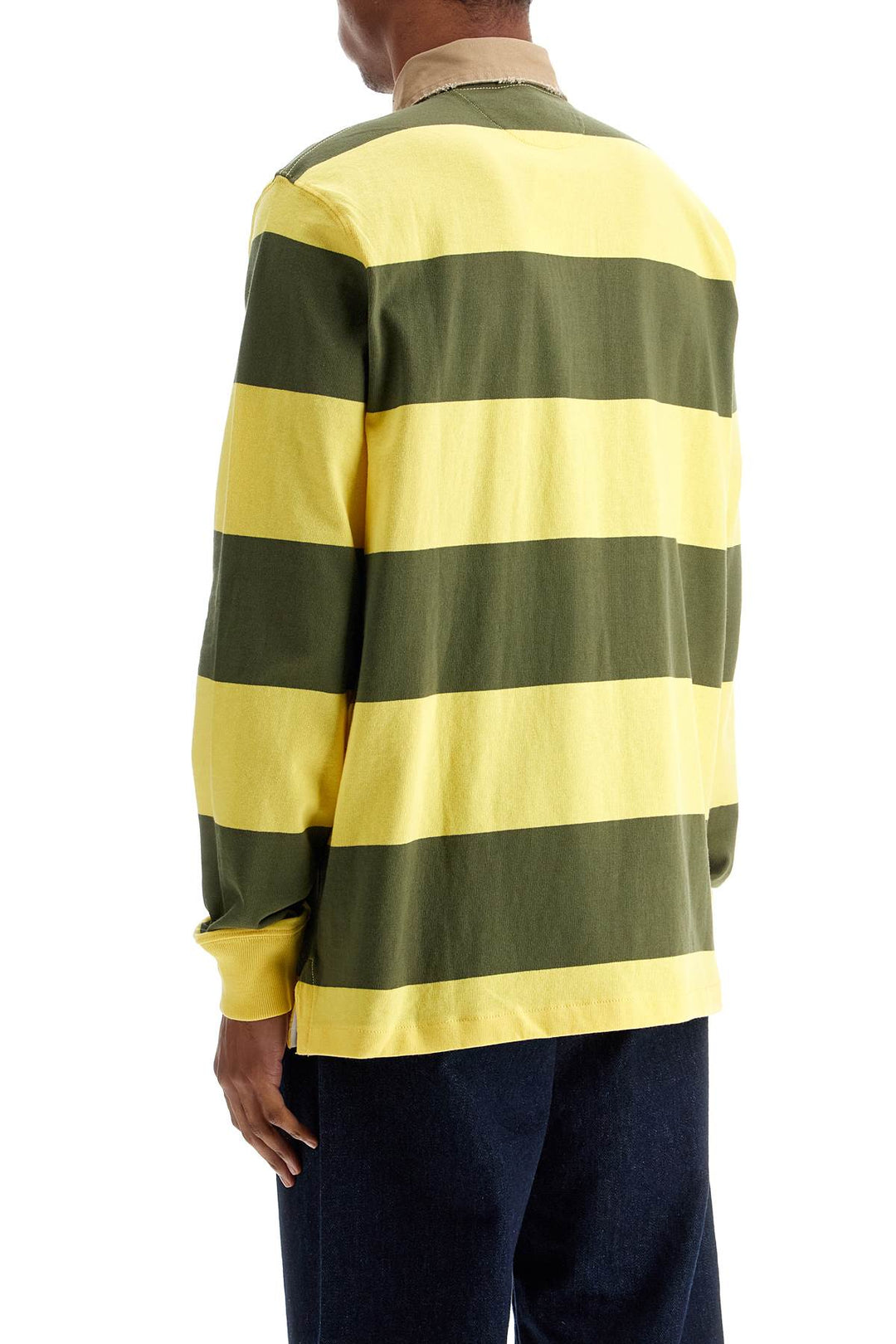 Olive Green And Yellow Striped Cotton Polo