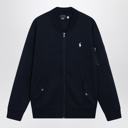 Navy Blue Zip-Up Cotton-Blend Sweatshirt