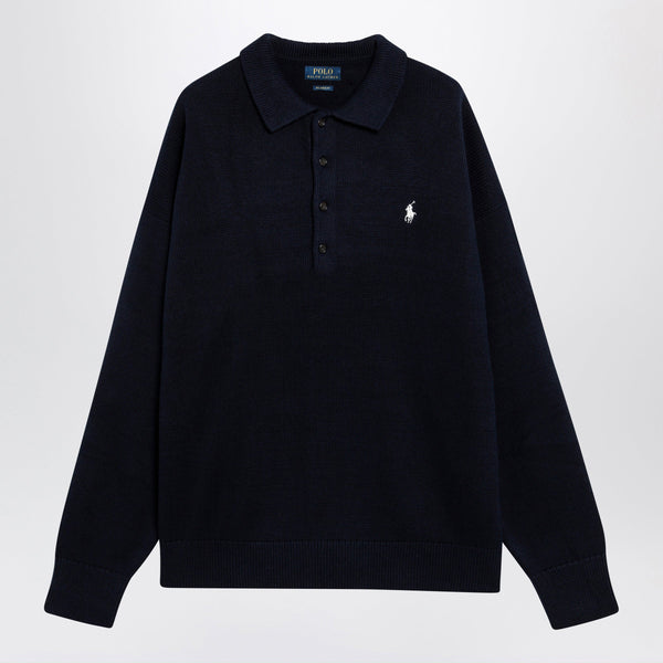 Navy Blue Polo Sweater With Flag Motif