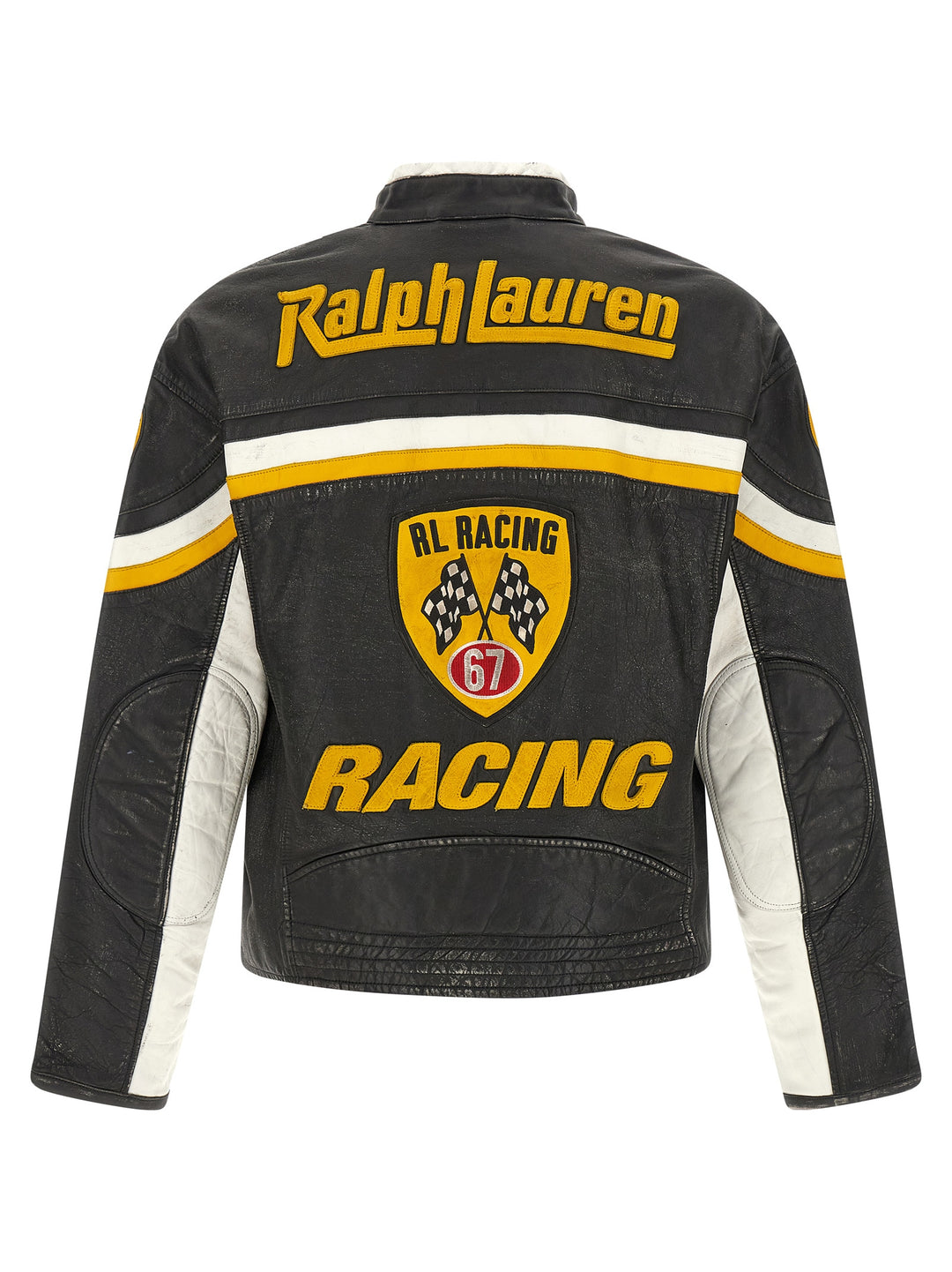 Polo Ralph Lauren Leather Biker Jacket With Patch Puffer Jackets - Black | d932280bc01eaa923a795e2f5e45b94539e0e012