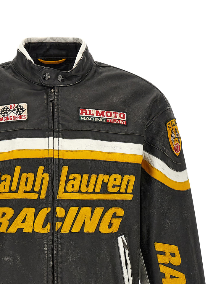 Polo Ralph Lauren Leather Biker Jacket With Patch Puffer Jackets - Black | a7eecd16472fb0623628b952c25e068c74bb1616