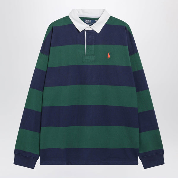 Dark Green/Blue Striped Big-Fit Polo Shirt In Cotton