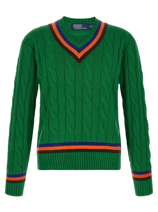 V-Knit With Cable Pattern Sweaters And Cardigans Green