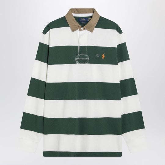 Green/Cream Striped Classic Fit Polo Shirt