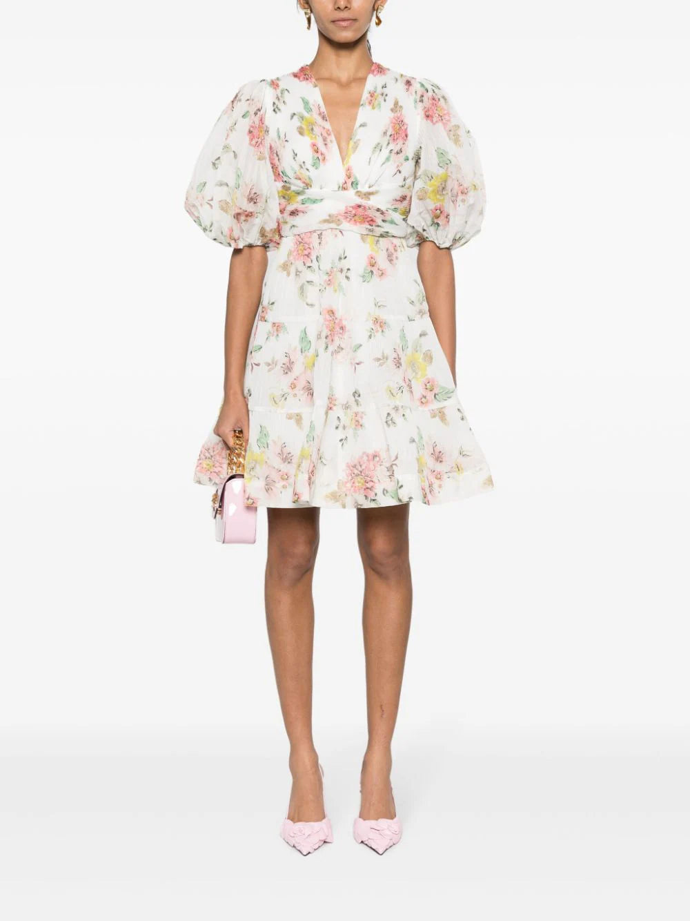 minidress with puff sleeves and floral print