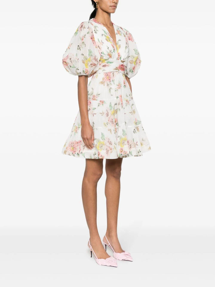 minidress with puff sleeves and floral print