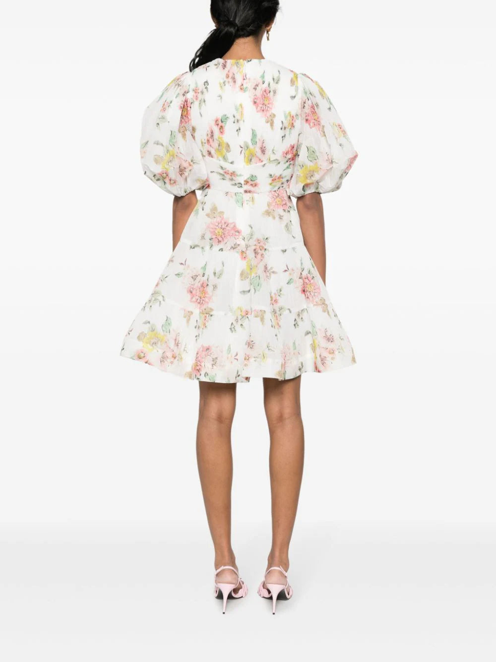 minidress with puff sleeves and floral print