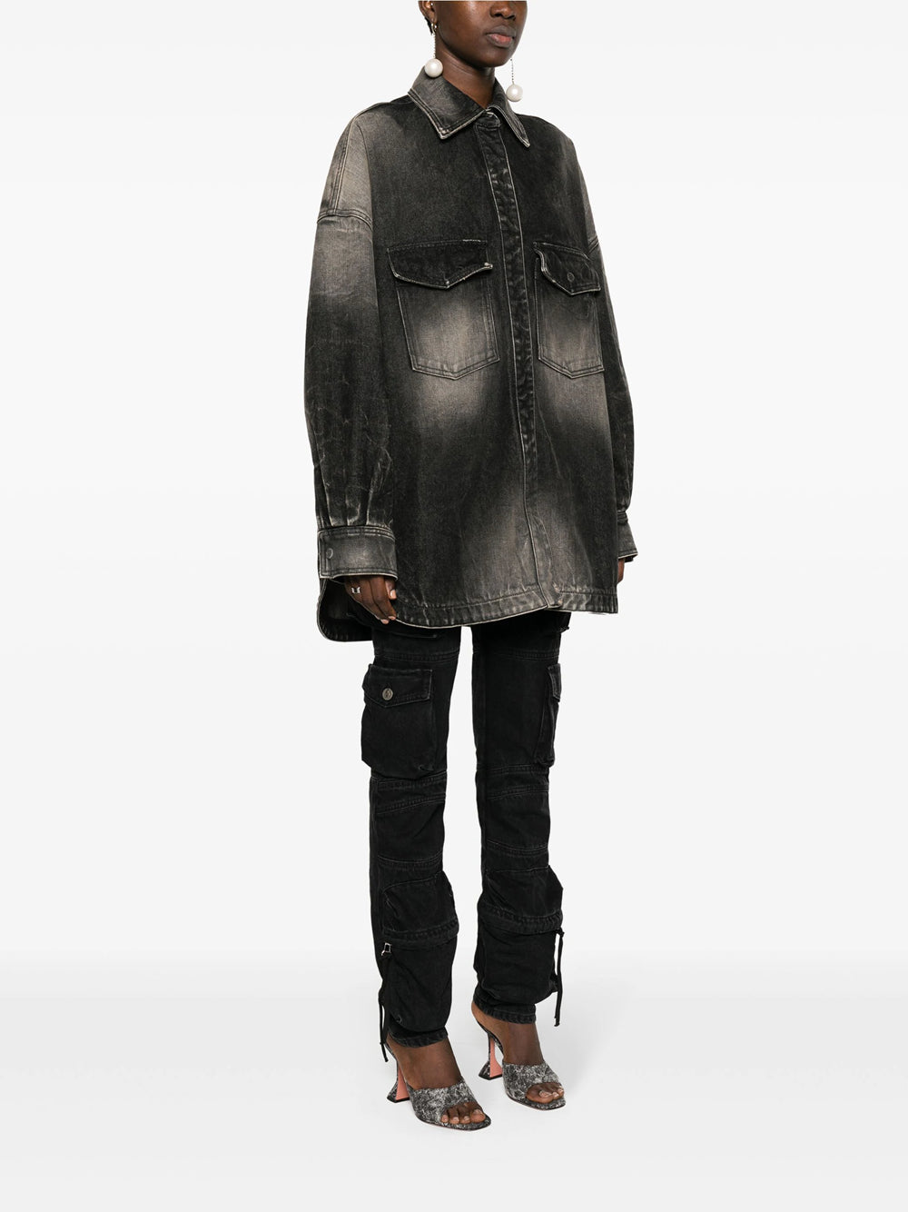 Lightened effect denim coat