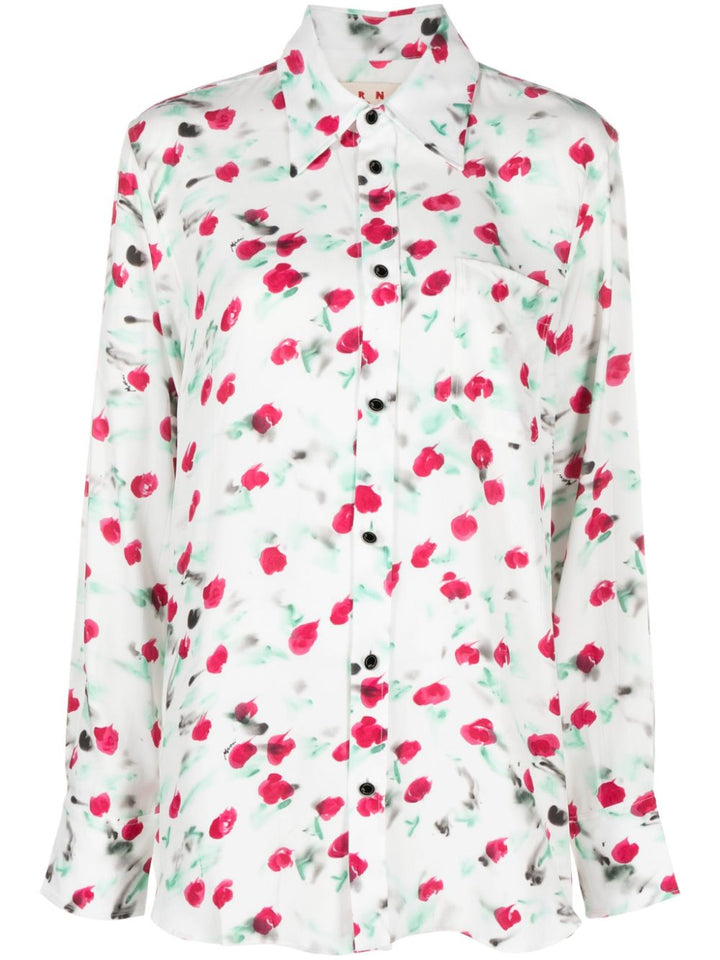 Floral print shirt with logo buttons