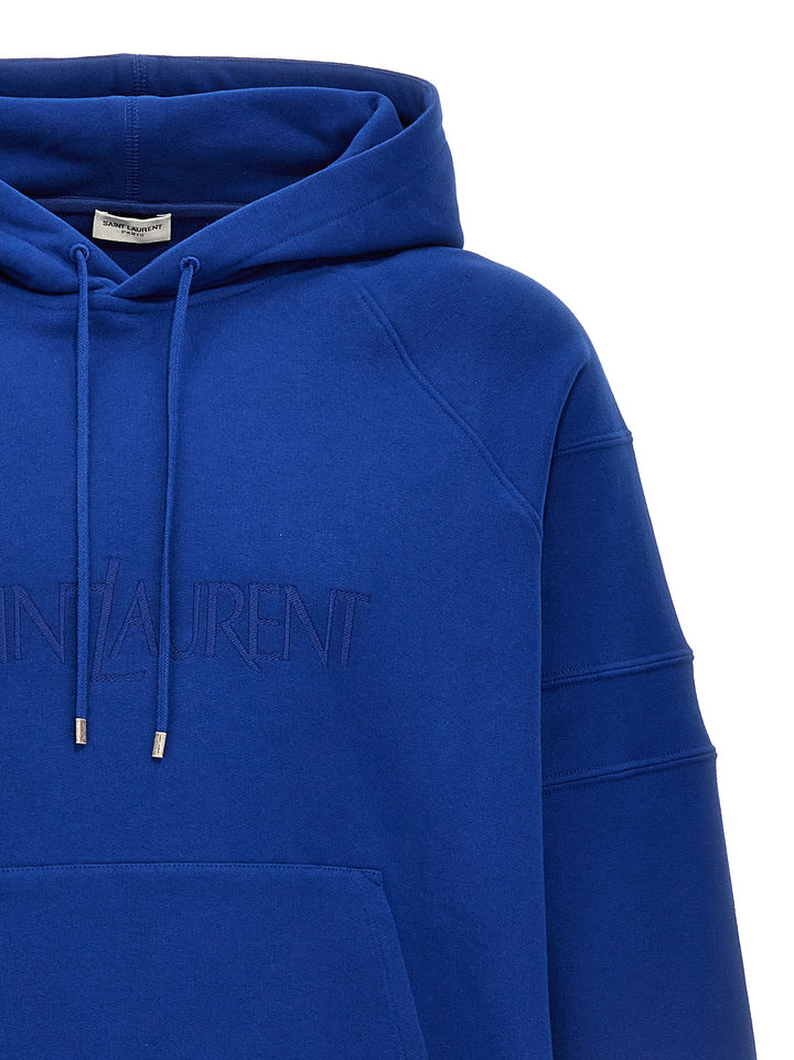 Logo Embroidery Hoodie Sweatshirt Blue