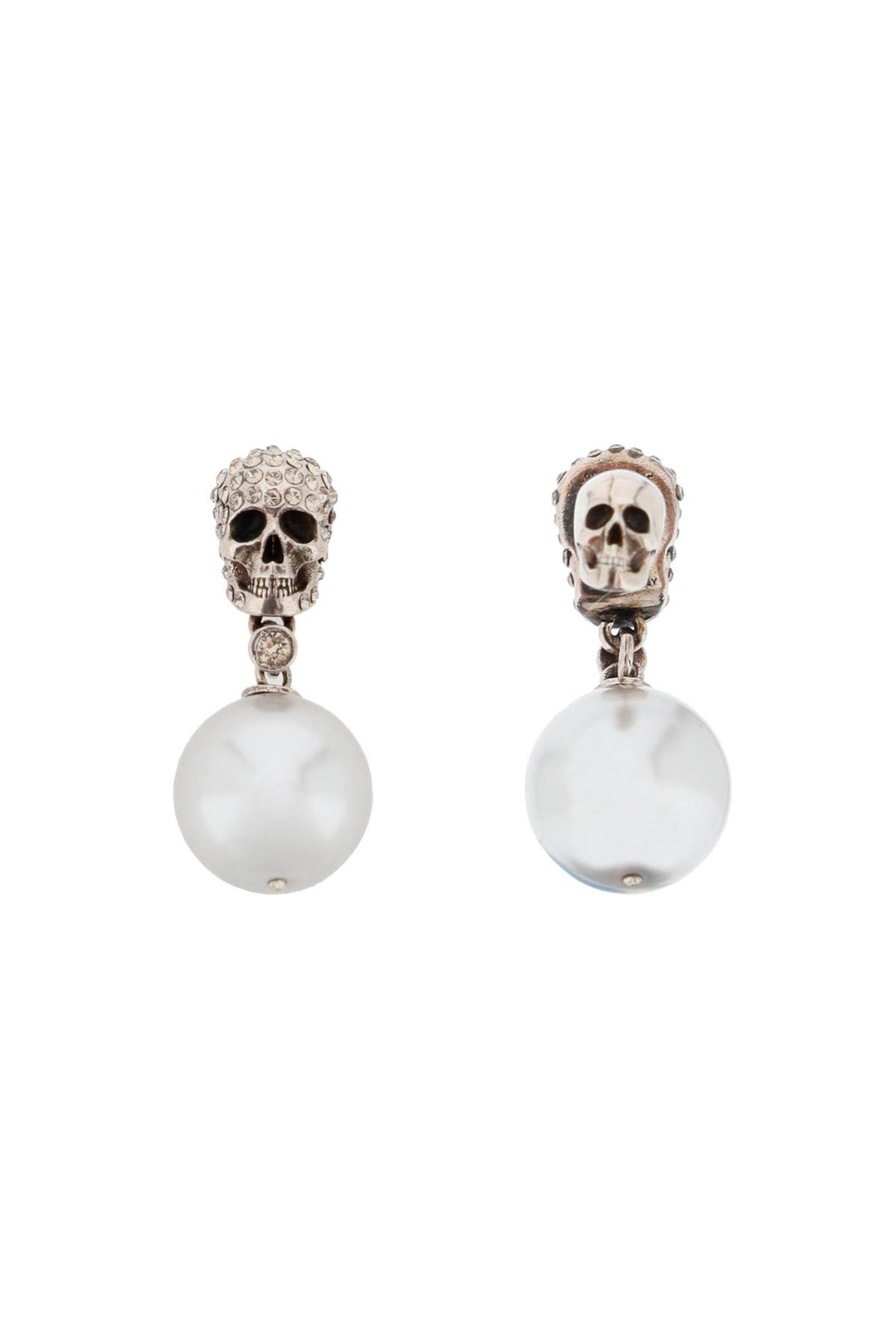 Pearl Skull Earrings With Crystal Pavé