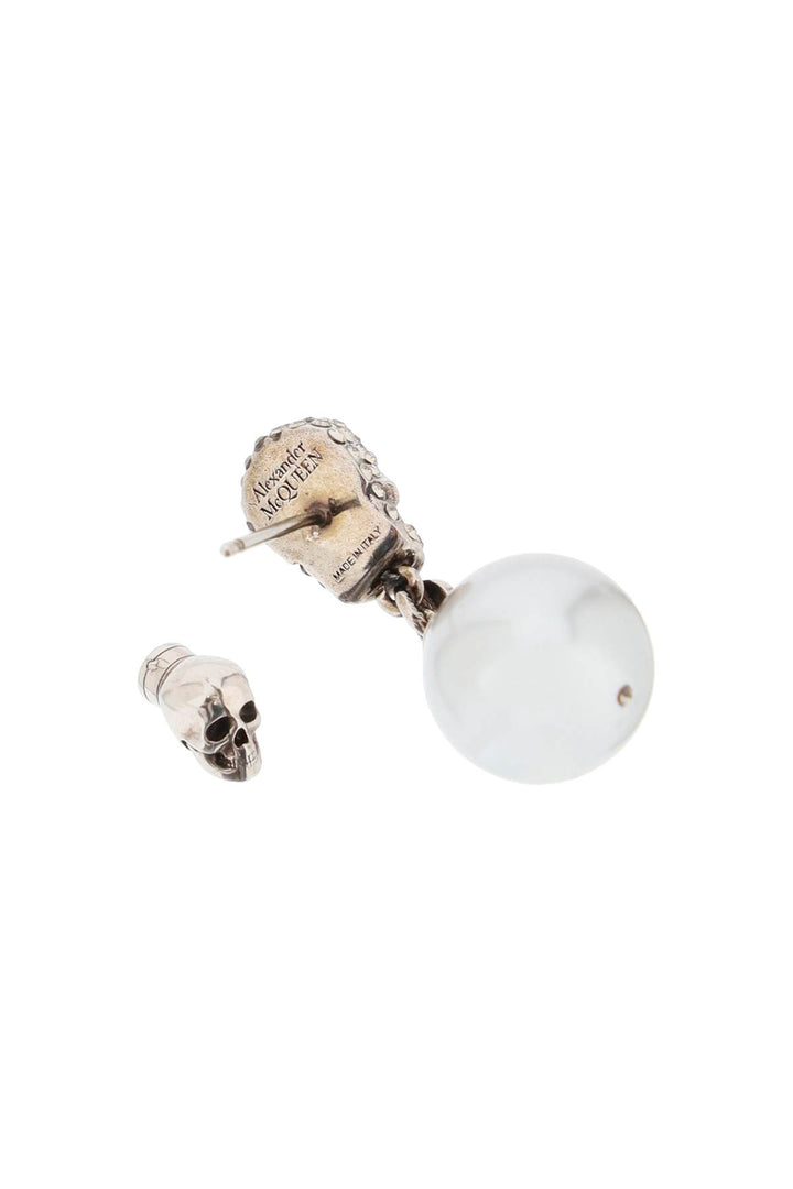 Pearl Skull Earrings With Crystal Pavé