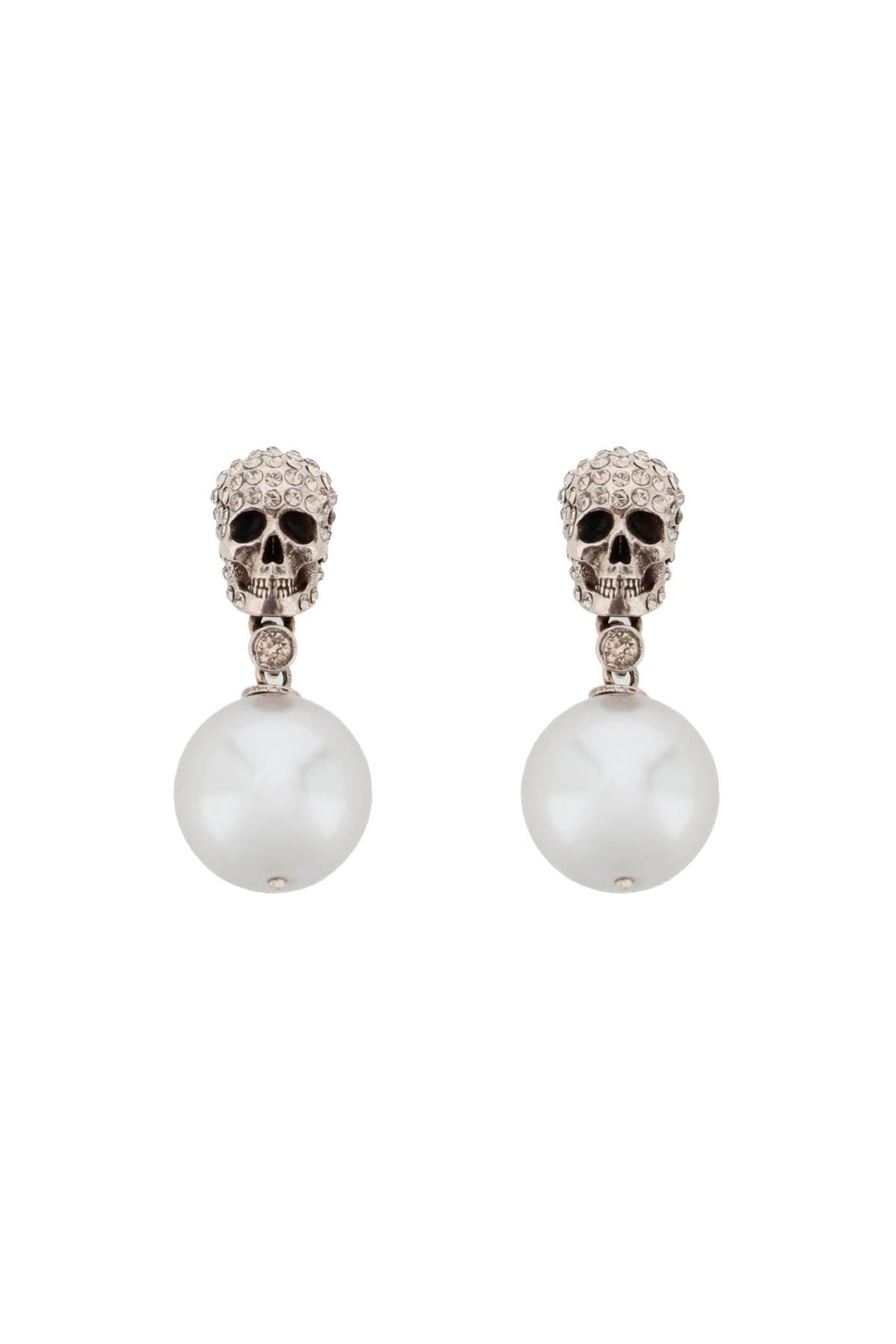 Pearl Skull Earrings With Crystal Pavé