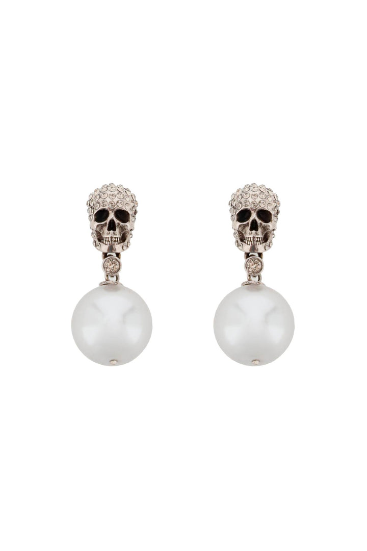 Pearl Skull Earrings With Crystal Pavé