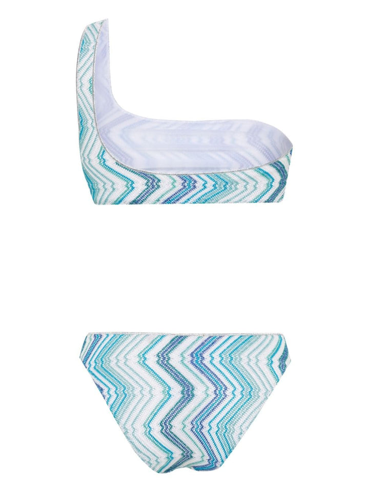 One-shoulder bikini with zigzag pattern