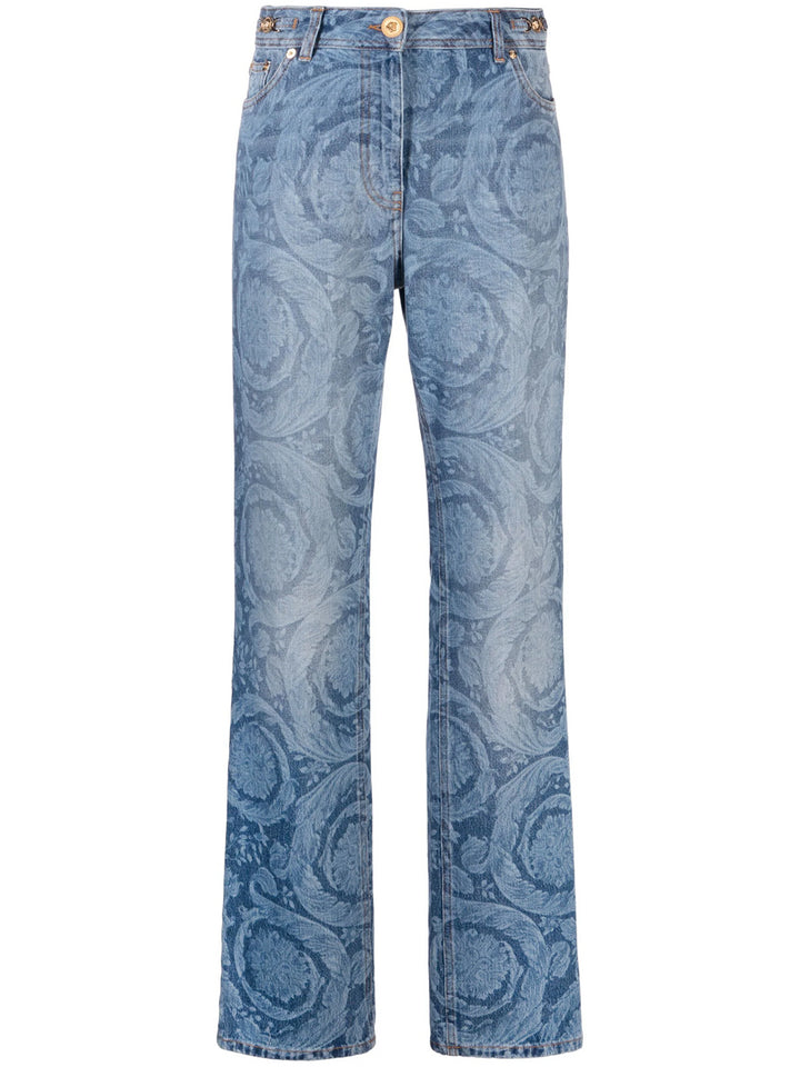 Straight jeans with Barocco print