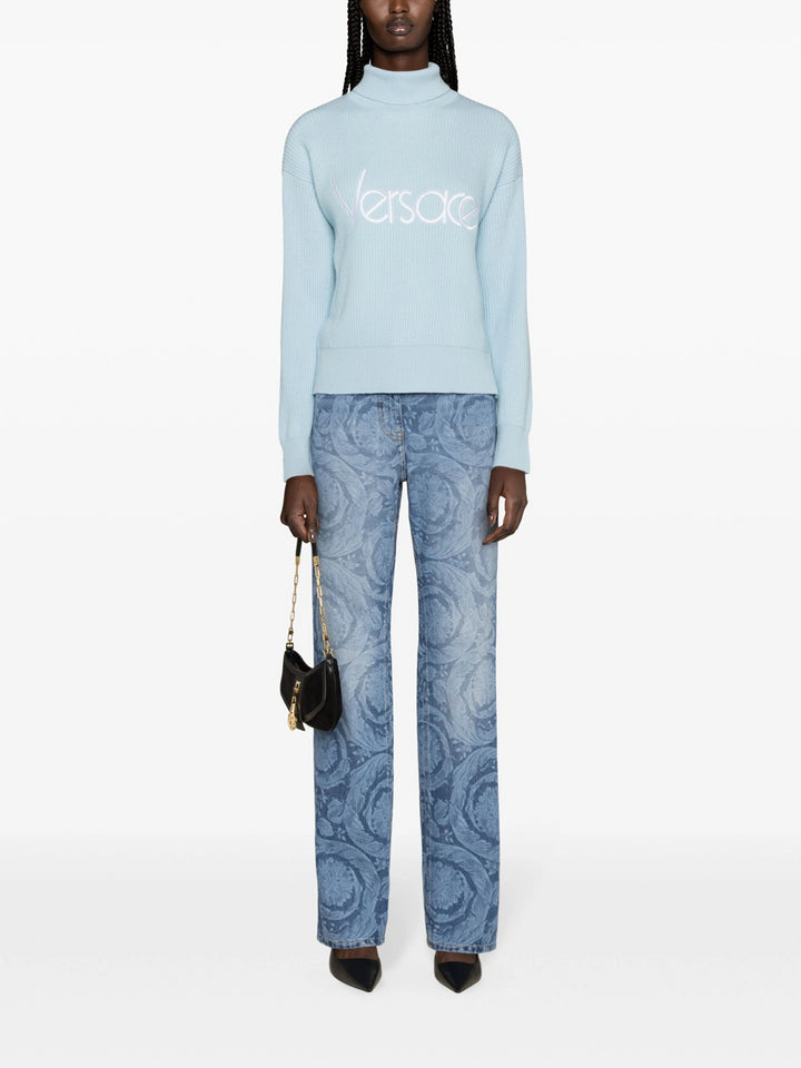 Straight jeans with Barocco print