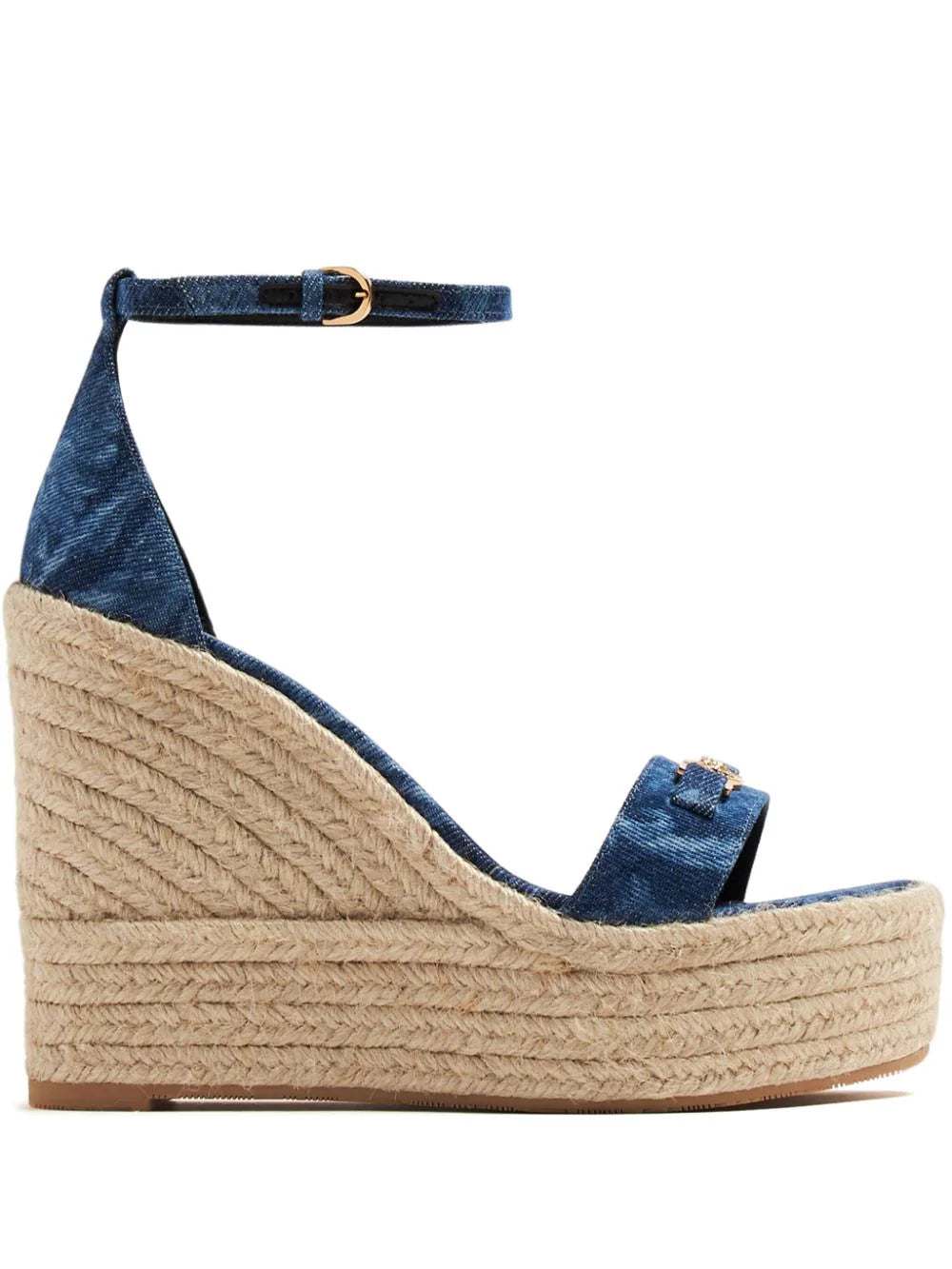 Barocco denim sandals with wedge