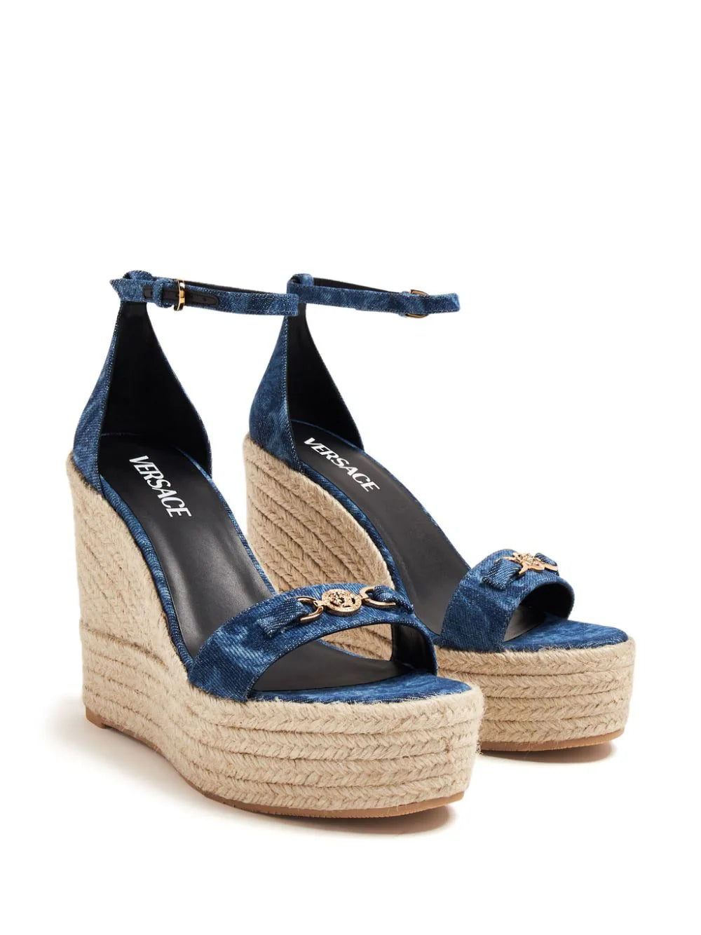 Barocco denim sandals with wedge