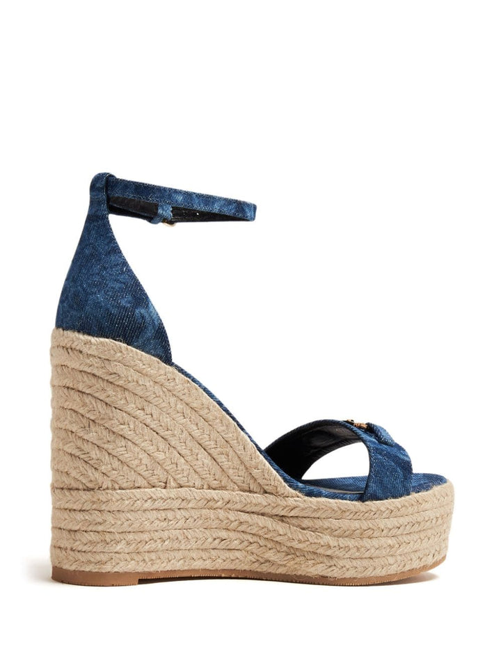 Barocco denim sandals with wedge