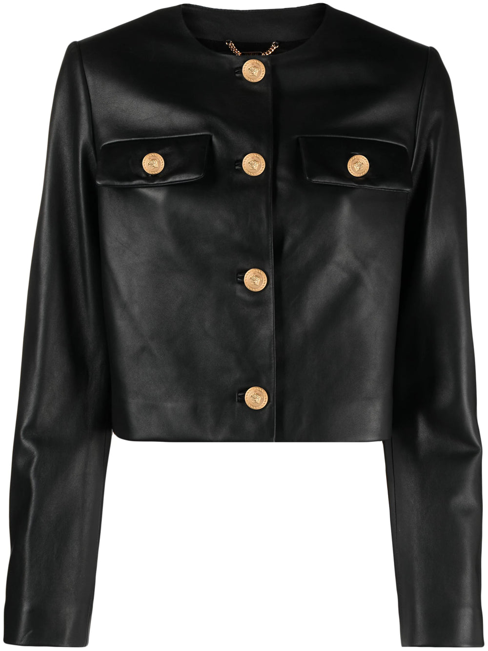 Leather jacket with padded shoulder straps