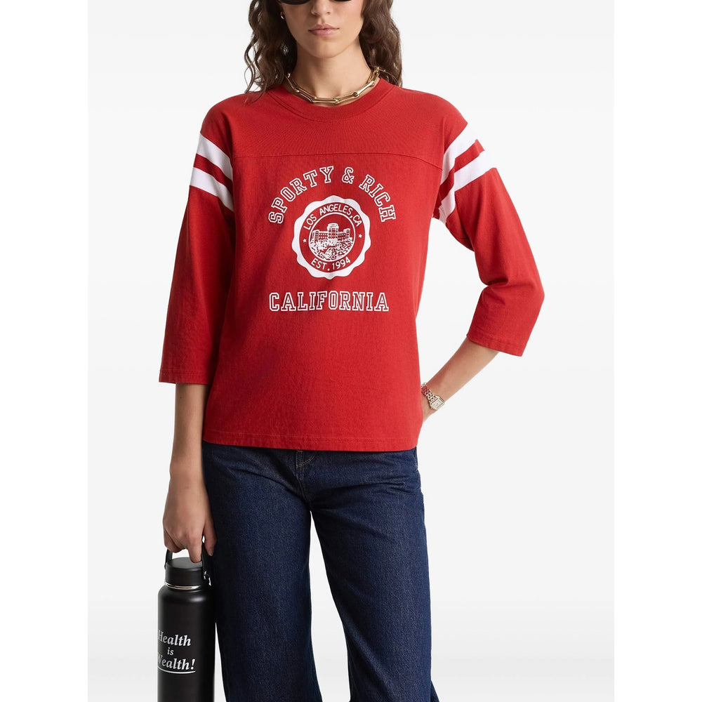 Sporty & Rich T Shirts - Red, White | e67855a5c3d1e45b601f2e8d5d8d67edf3460dda