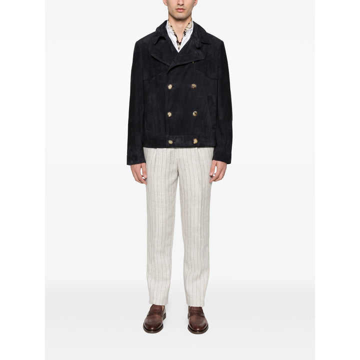 Brunello Cucinelli Leather Outerwears - Blue | c2c34d63f246ddff7331bbe577c681fa04914d77