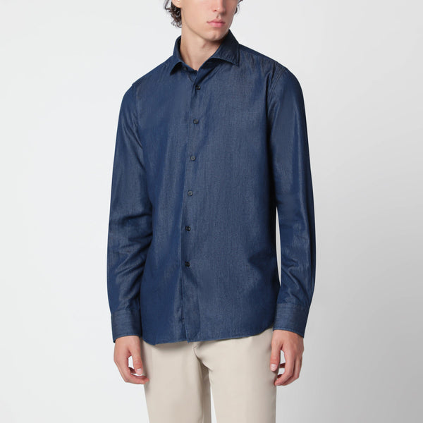 Denim-Effect Cotton-Blend Tailor Fit Shirt