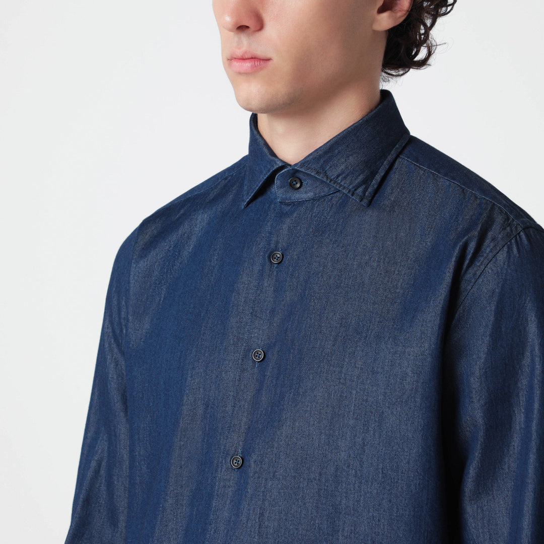 Xacus Denim-Effect Cotton-Blend Tailor Fit Shirt