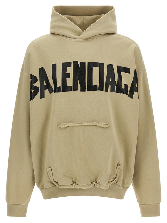 Ripped Pocket Tape Type Sweatshirt Beige
