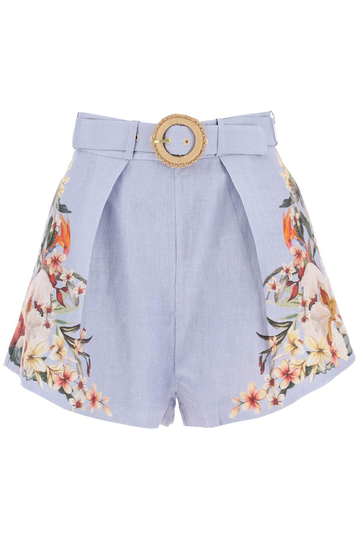 Lexi Tuck Linen Shorts With Floral Motif