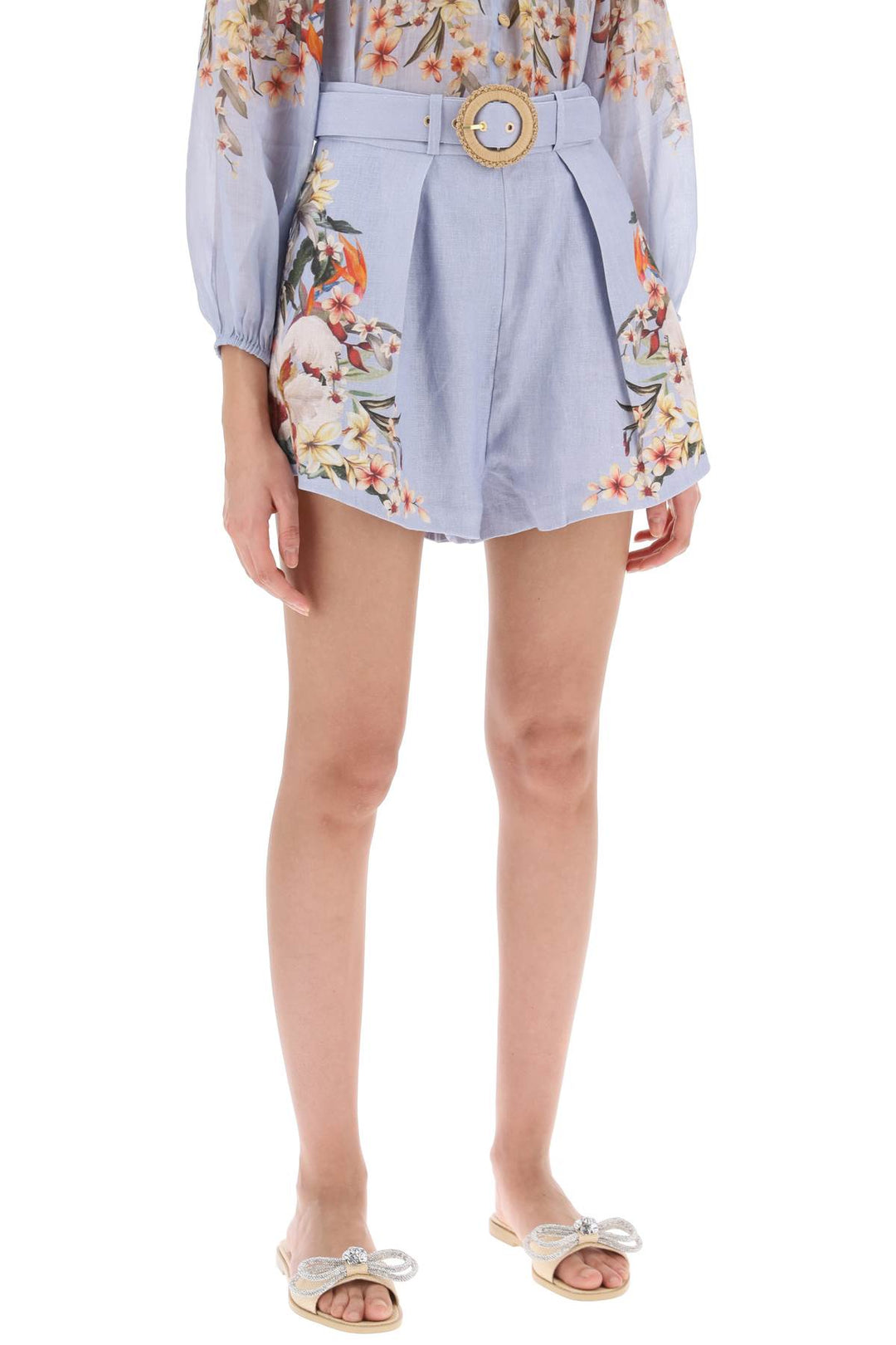 Lexi Tuck Linen Shorts With Floral Motif