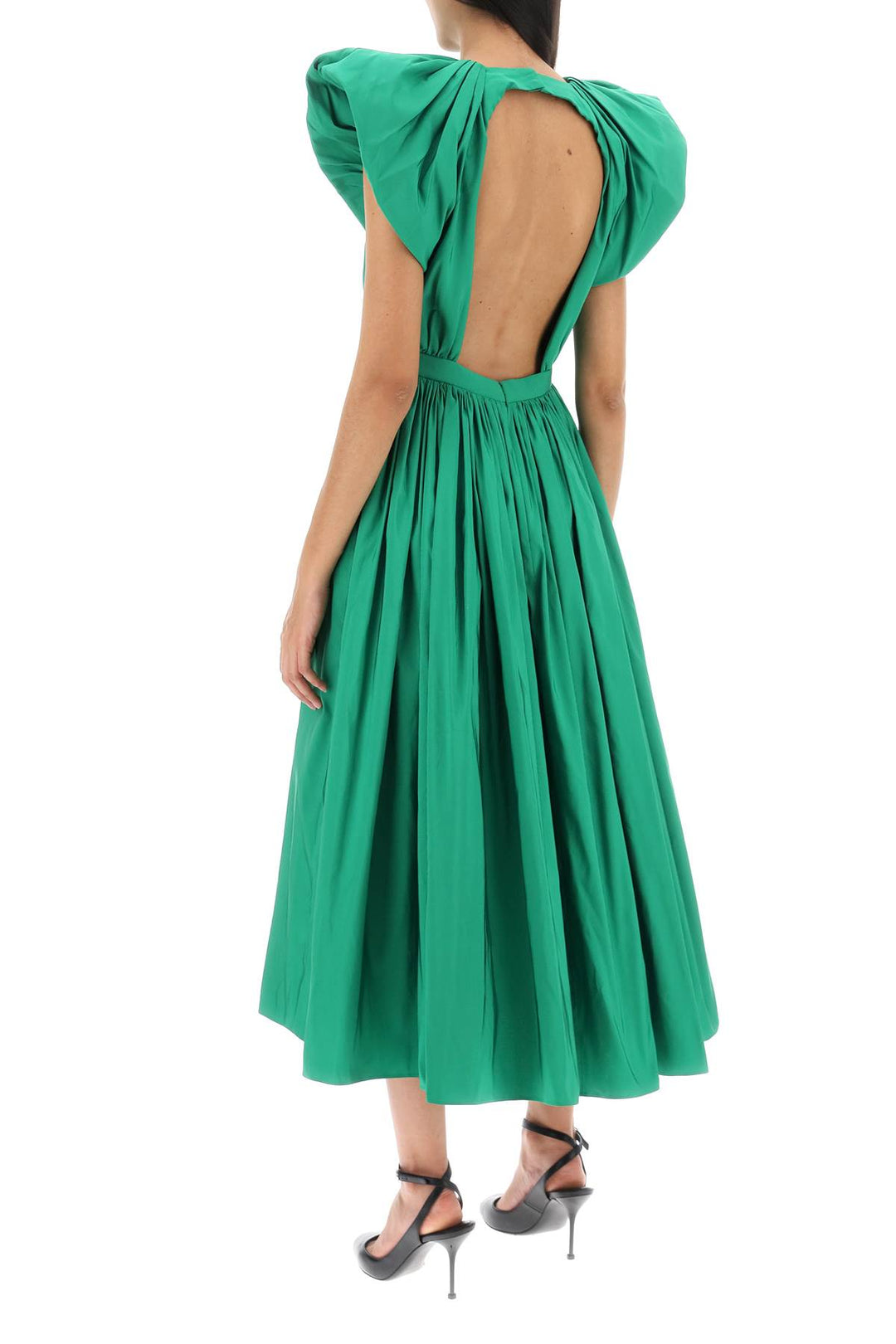 Pleated Open Back Midi Dress