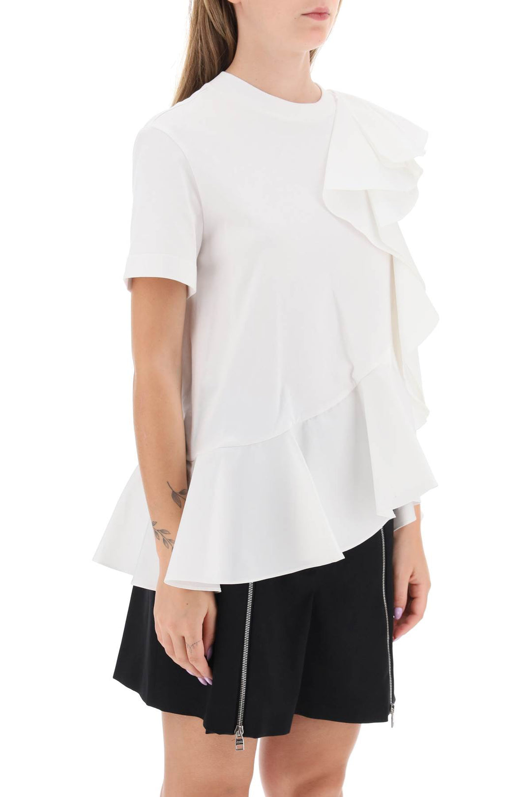 Ruffled Asymmetric Jersey Top