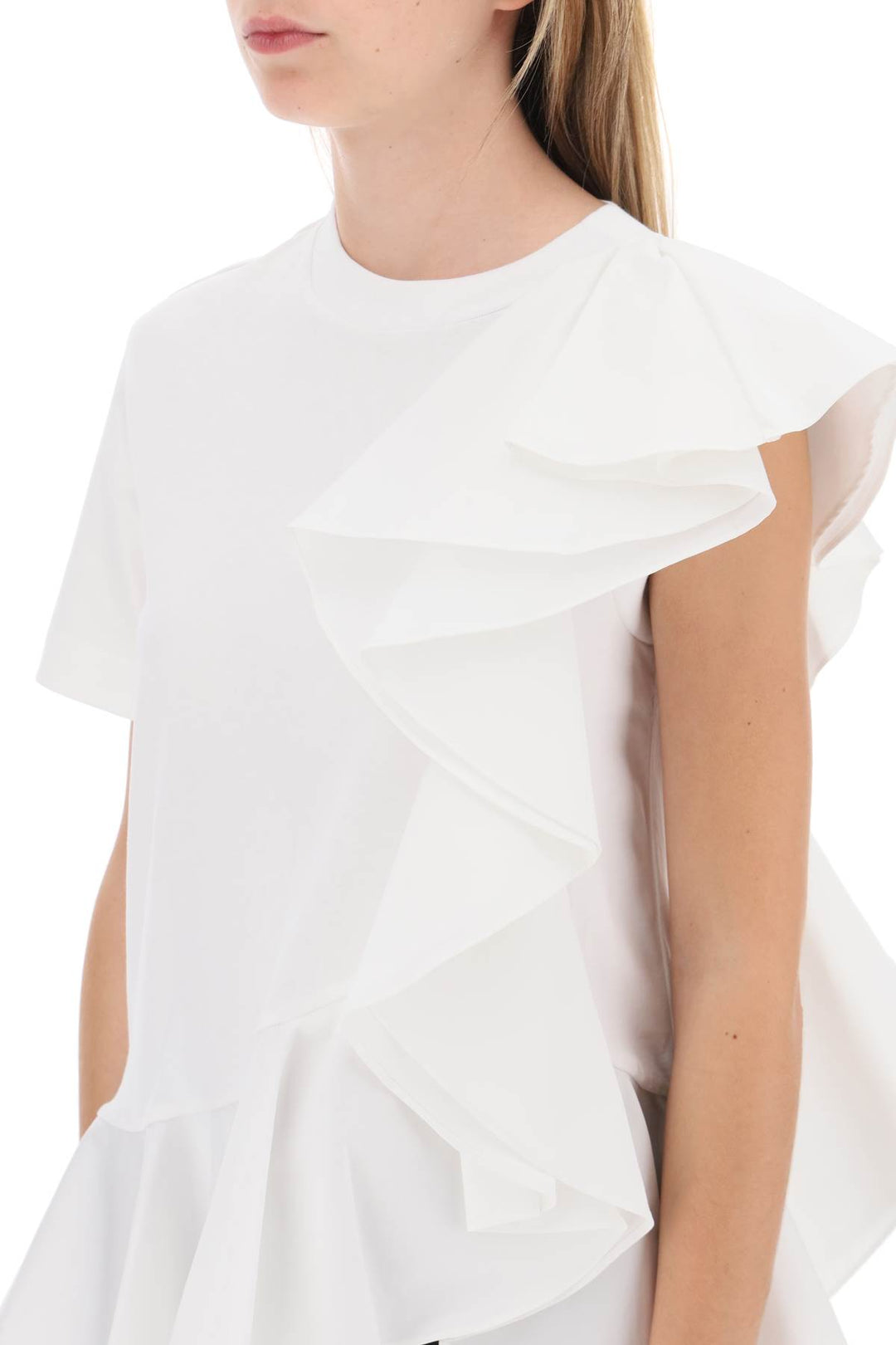 Ruffled Asymmetric Jersey Top