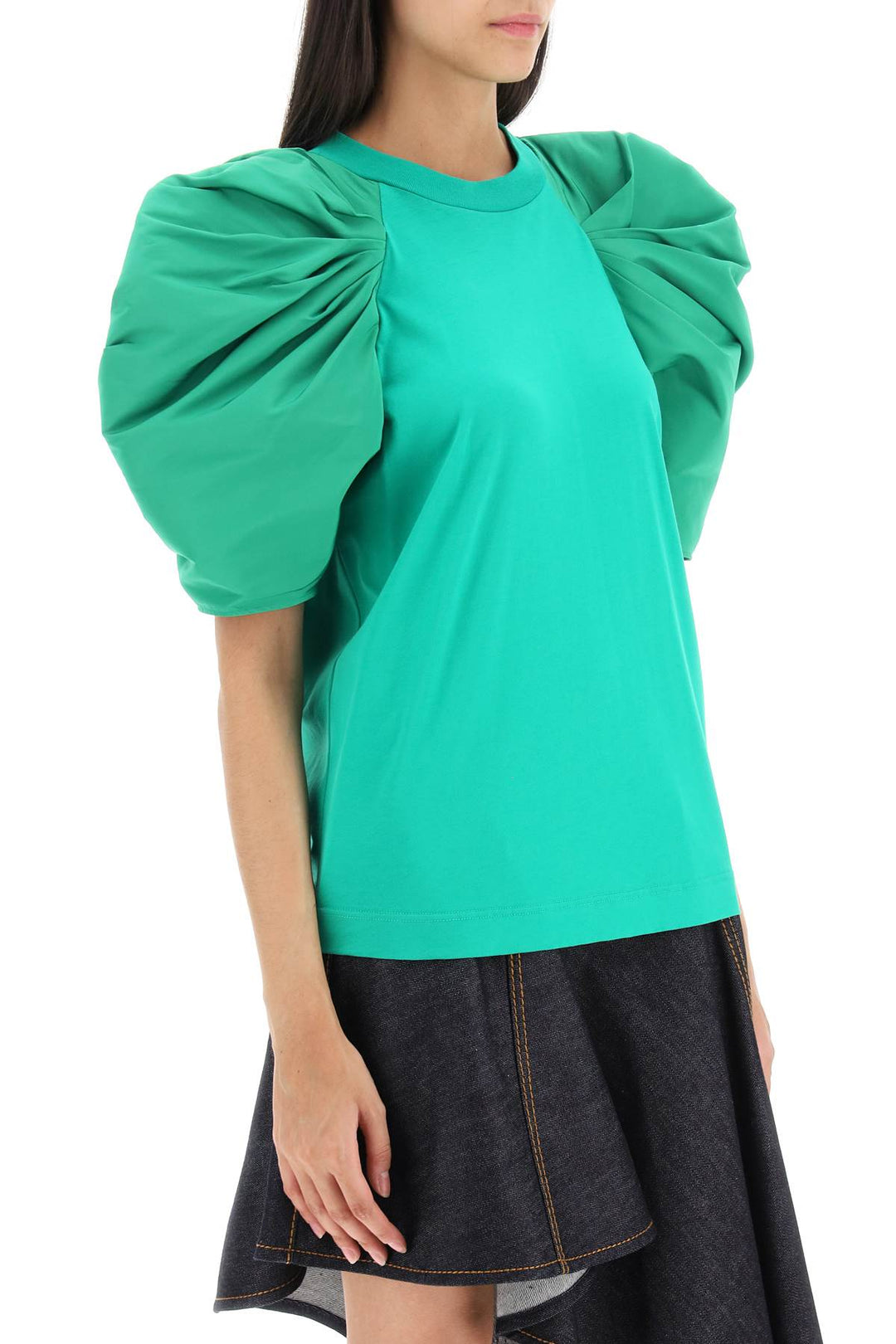 T Shirt With Ruched Balloon Sleeves In Poly Faille