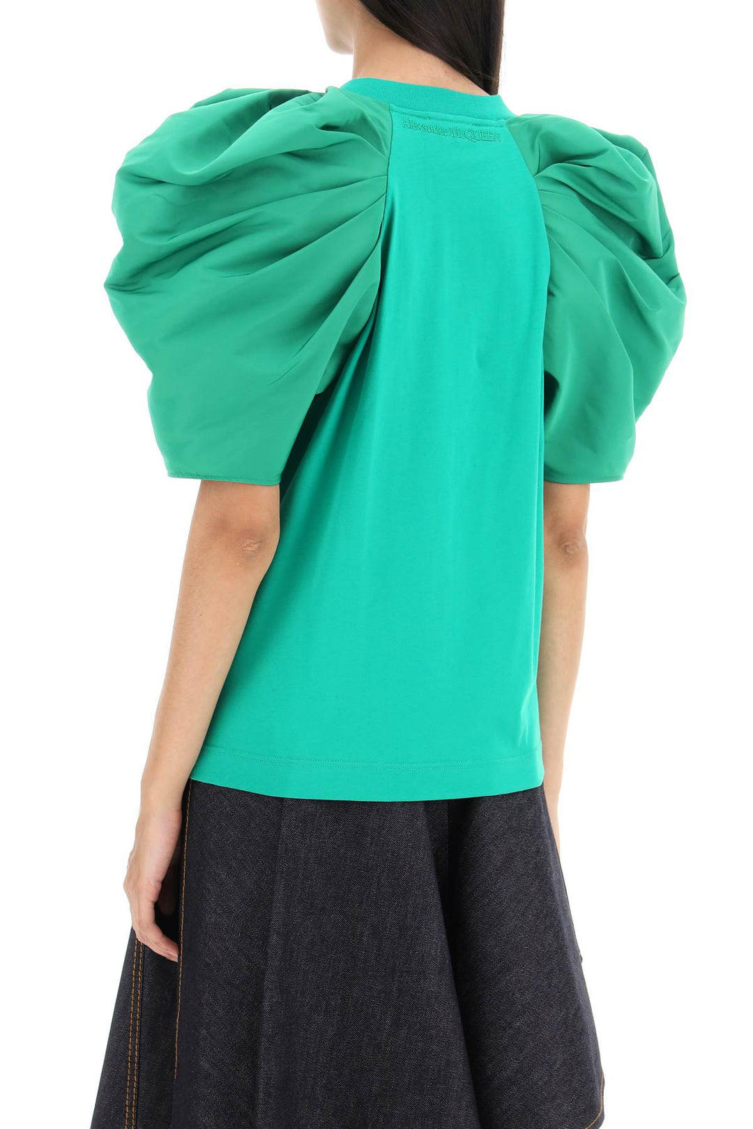 T Shirt With Ruched Balloon Sleeves In Poly Faille