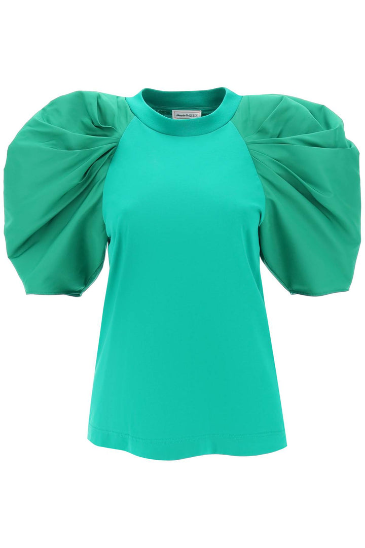 T Shirt With Ruched Balloon Sleeves In Poly Faille