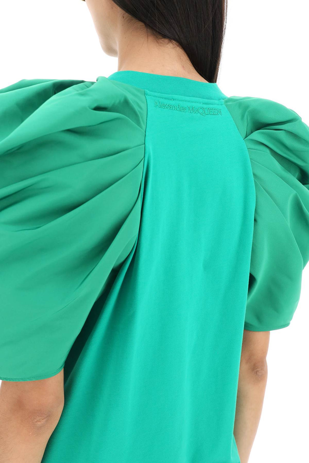 T Shirt With Ruched Balloon Sleeves In Poly Faille