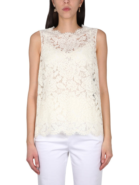 Logoed Stretch Lace Top
