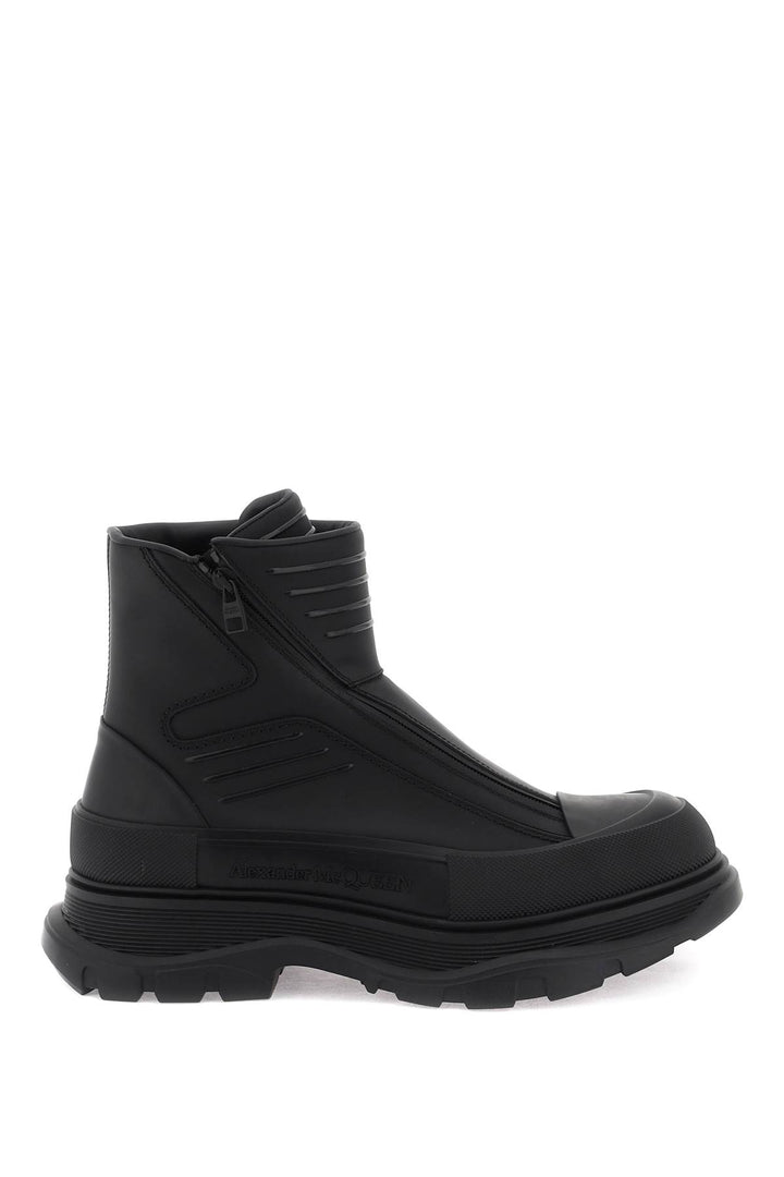 Rubberized Fabric Tread Slick Ankle Boots